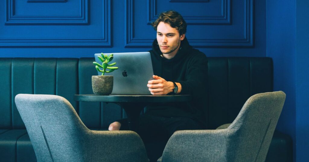 Young man working on laptop 