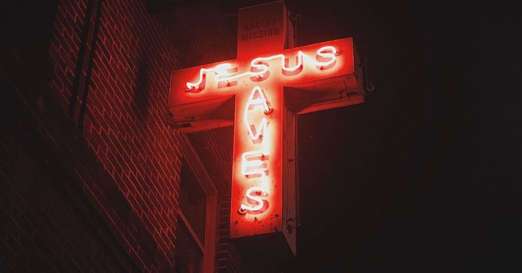 Jesus Saves neon sign